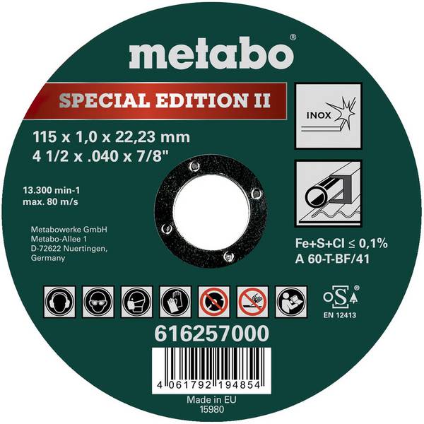 Metabo    616257000  Vágótárcsa, egyenes  115 mm  1 db