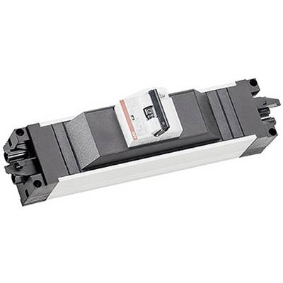 Egy téglalap alakú, moduláris elektromos alkatrész fekete alappal és egy piros feliratú központi kapcsolóval. Egy megszakítónak tűnik.
