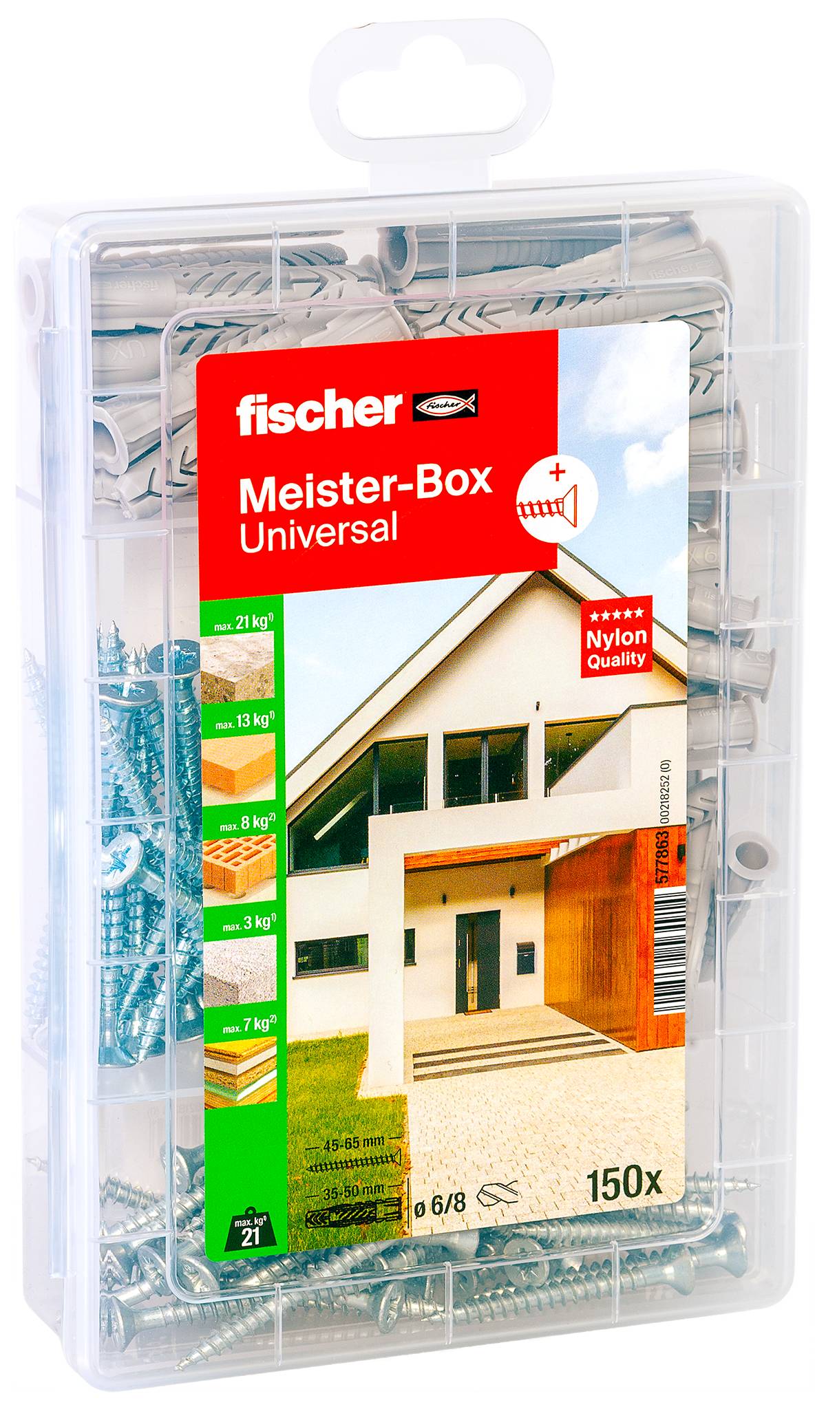 Fischer 577863 Meister-Box Universal + S Tipli rendszerez doboz 35 mm, 50 mm 150 rész