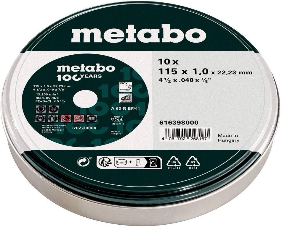 Metabo 616398000 Vágótárcsa 115 mm 10 db Nemesacél, rozsdamentes