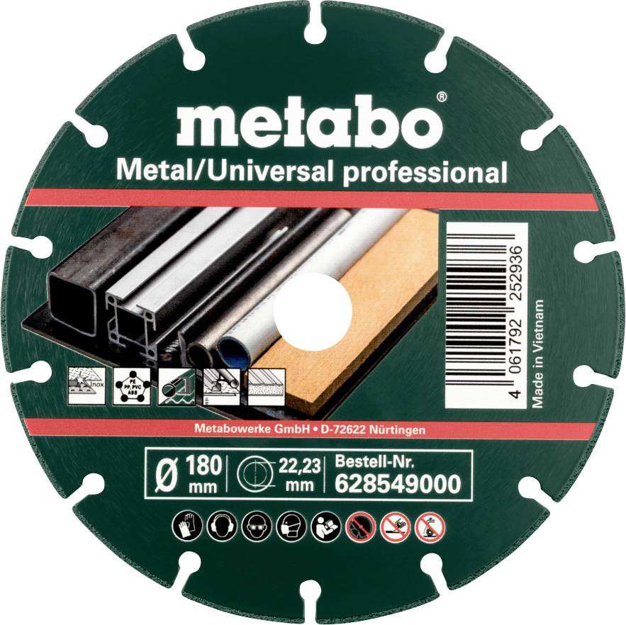 Metabo 628549000 Gyémánt bevonatú vágótárcsa 180 mm 10 db Fém (ónozott)
