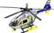 Rendőrségi helikopter kinézetű játék helikopter, amelynek az oldalán 'Polizei' felirat szerepel németül, kék és sárga díszítéssel, realisztikus kivitelezésben.