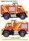 'UNIMOG U530 TŰZOLTÓAUTÓ' játék, piros sárga csíkokkal, amelyen a 'TŰZOLTÓSÁG' felirat olvasható. A kép oldalnézetben mutatja a járművet, mérete 14 cm/5,5 hüvelyk.