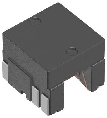 Egy kis, fekete, négyzet alakú elektronikai alkatrész, amelynek négy szürke csatlakozó nyúlik ki az oldalaiból, valószínűleg áramköri integrálásra használva.