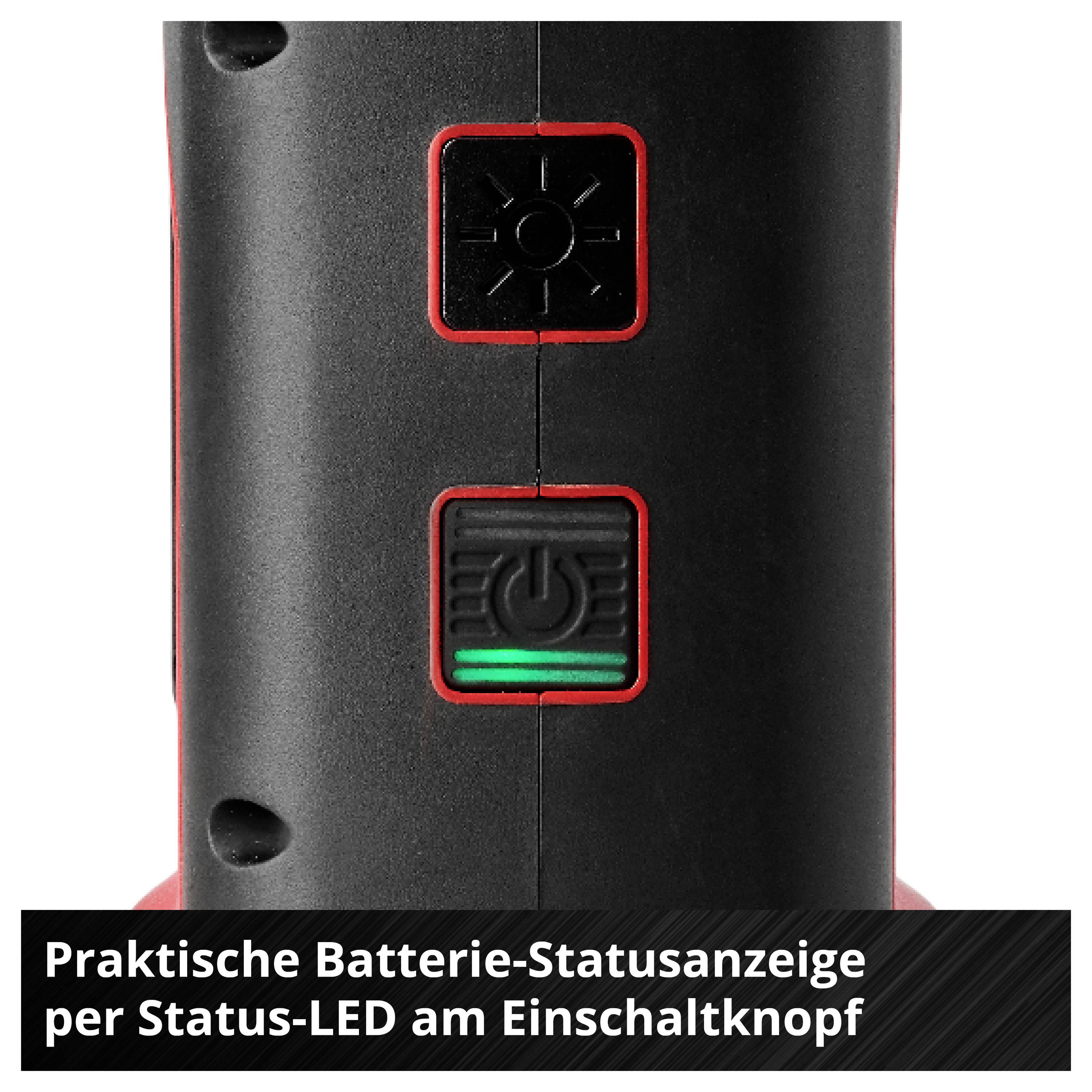 A 'Praktikus akkumulátor-állapotjelző LED-es státuszjelzéssel a bekapcsológombon' zöld LED-et jelez.