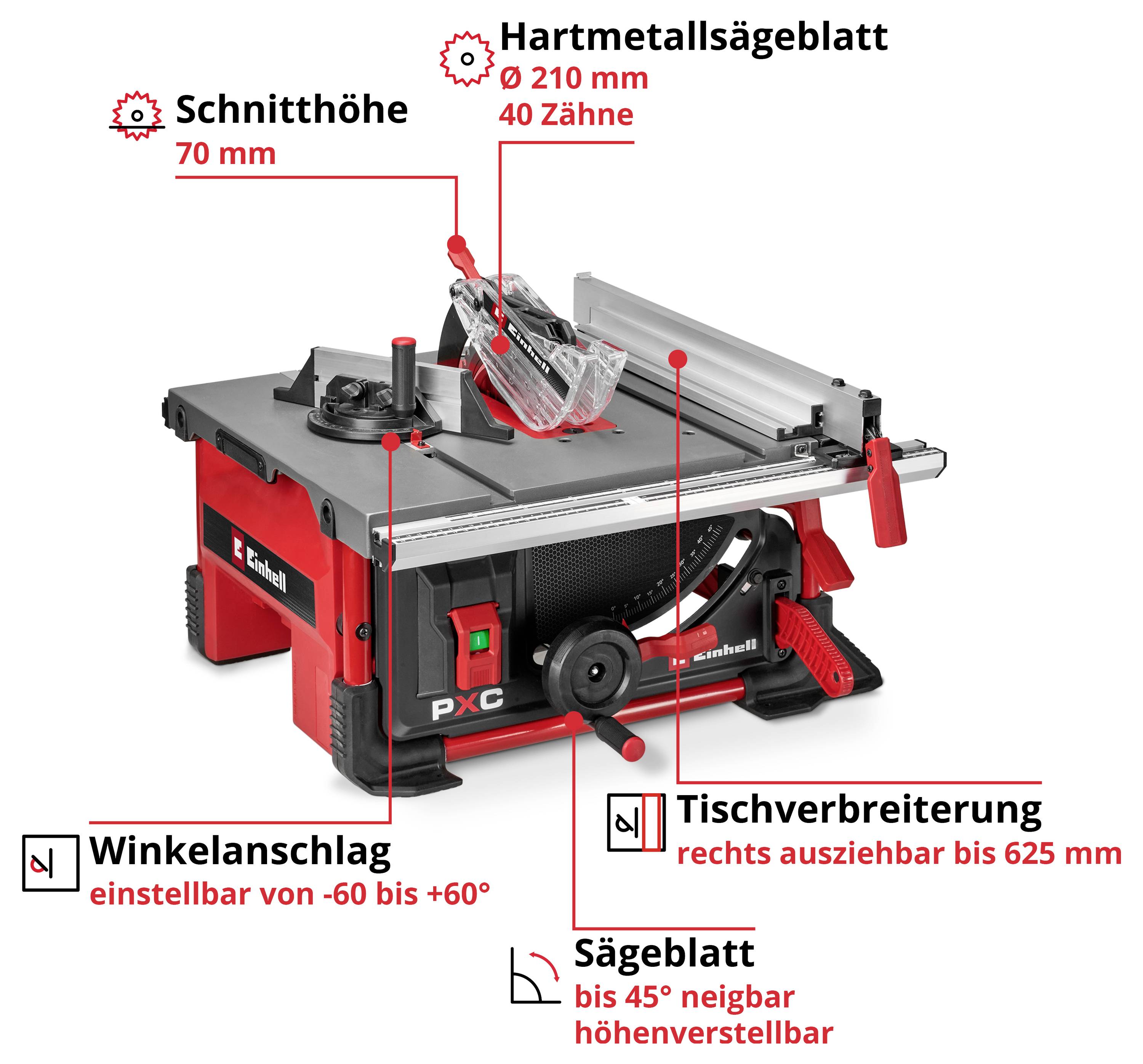 Einhell TE-TS 36/8 T Li-Solo Akkus asztali körfűrész 210 mm-3
