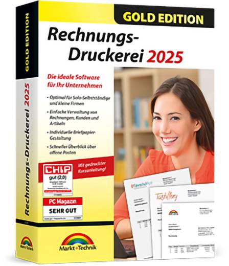 Markt & Technik Rechnungsdruckerei 2025 Gold Edition Teljes verzió, 1 licensz Windows Üzleti szoftver-0