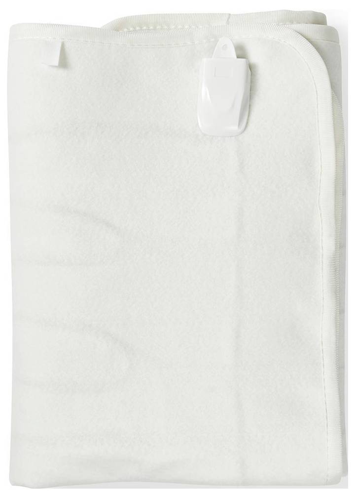 Egy összehajtott fehér elektromos takaró, amelynek tetején egy látható szabályzóklipsz található, jelezve a hőmérséklet-szabályozási funkciót.