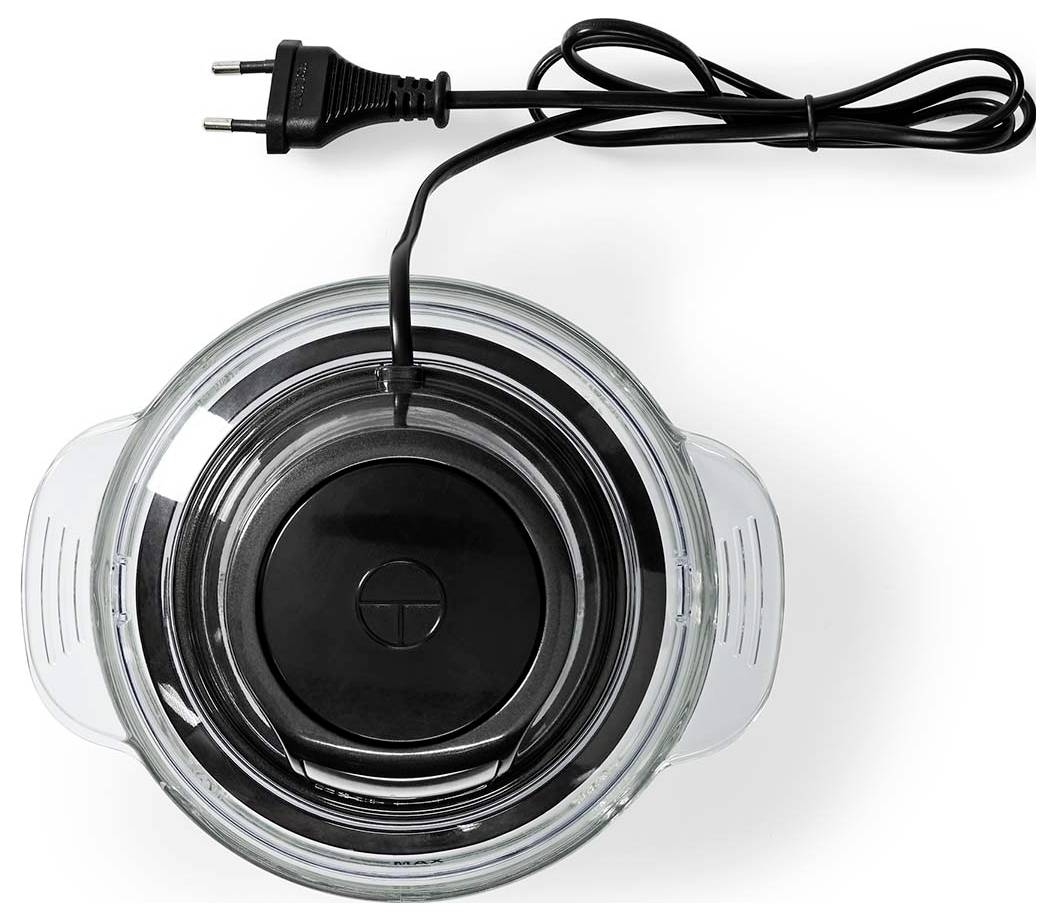 Elektromos dugó egy kerek üveg készülék fedelének teteje fölött tekeredve, felülnézetből.