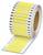 Ragasztó címkék tekercs, amelyen váltakozó sárga és fehér csíkos minta és fekete függőleges sávok az éleken, címkézéshez használatos.