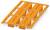 „Narancssárga műanyag raklap rácsos szerkezettel, amely az áruk hatékony kezelésére és szállítására lett tervezve."