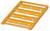 Egy sárga műanyag rács, amely valószínűleg drenázs szőnyegként vagy csúszásmentes felületként használható, téglalap alakú formával rendelkezik vízszintes és függőleges rudakkal.