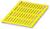 Egy sárga műanyag rakodólap rácsos lécekkel, amelyet áruk tárolására és szállítására terveztek.