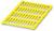 Sárga, rácsos szerkezetű műanyag szőnyeg emelt hengeres markolatokkal, amelyek egyenletesen vannak elrendezve sorokba, csúszásmentes felület vagy drénezési felület biztosítására használt.