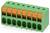 Zöld és narancssárga csatlakozóleiszteres csatornagyűjtő, több port csatlakozási pontokkal a vezetékek összekapcsolásához, elektronikus és elektrotechnikai alkalmazásokhoz használatos.