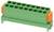 Zöld, 12-csapos csatlakozó sorkapocsblokk narancssárga oldalsó biztosítócsipeszekkel, amelyet elektromos áramkör-csatlakoztatáshoz használnak.