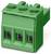 Zöld három pólusú csatlókonnektor előlapról vezetékbejárással és csavar csatlakozókkal, elektromos áramköri csatlakoztatásokhoz tervezve.