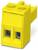 Sárga elektromos csatlakozóblokk két vezetékcsatlakozási nyílással, amelyet jellemzően vezetékek elektromos telepítésekben történő rögzítésére használnak.