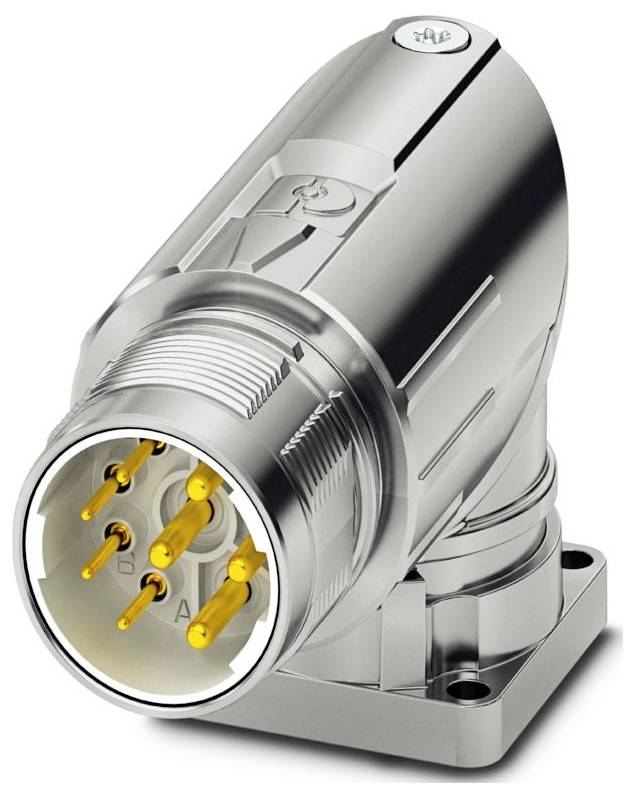 'Ipari szintű, fémes elektromos csatlakozó több aranyozott tüskével, körkörös elrendezésben, alapzatra felszerelve.'