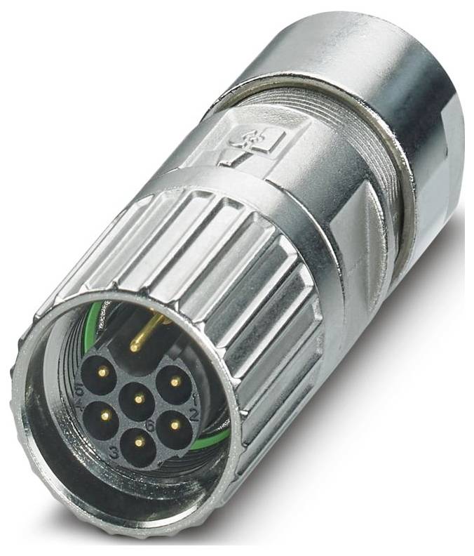 Zöld M12 csatlakozó kábel ferde csatornával és szabad vezetékvégekkel, három vezetéket mutatva: barna, kék és fekete, fehér háttéren.