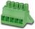 Zöld műanyag sorkapocsra szerelhető csatlakozó, több pin nyílással, nyomtatott áramkörre történő felszereléshez tervezve.