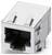 Fém RJ45 csatlakozó modul téglalap alakú kialakítással, felül két csatornázott zárral és oldalnyílásokkal a biztonságos rögzítéshez.