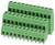 Zöld, három szintes terminálblokk több csatlakozási ponttal, amely ipari és automatizálási rendszerekben használatos elektromos vezetékhez.