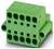 Egy zöld csatlakozóblokk, amely tizenkét kör alakú nyílással rendelkezik, három sorban elrendezve, elektromos csatlakozások céljára tervezett.