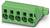 Zöld ötpólusú elektromos csatlakozó négyzetes alakkal, drótok könnyű behelyezésére és eltávolítására tervezett, áramköri összeszerelésekben használt.