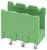 Zöld, téglalap alakú, három érintkező csatlakozó hornyolt tetővel és az aljáról kiálló fémkontaktusokkal.