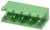 Egy zöld nyomtatott áramköri lemez csatlakozóblokk öt fém érintkezővel, amely elektronikus áramkörökben vezetékek csatlakoztatására szolgál.