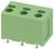Zöld, téglalap alakú, három pozíciós nyomtatott áramköri lemez terminálcsatorna csatlakozófémes csapokkal, biztonságos elektromos kapcsolatok kialakítására tervezve.