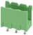 Zöld, három fogú elektronikus csatlakozó műanyag házzal, amely nyomtatott áramköri lap csatolására szolgál.
