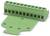 Zöld terminálblokk több nyílással és széles alappal, elektromos vezetékek csatlakoztatásához használt.