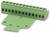 Zöld terminálblokk-konektor, lapos, széles alapzatú, több csatlakozási ponttal, elektromos alkalmazásokhoz használt.