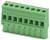 Zöld műanyag klemma blokk több elektromos csatlakozási nyílással, elektronikus és vezetékezési alkalmazásokban használt.
