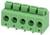 Zöld ötös csatlakozósorcsipke csavarlyukakkal elektromos csatlakoztatáshoz, amely tipikusan nyomtatott áramkör alkalmazásokban használható.