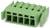 Zöld terminálblokk több csatlakozási ponttal és két oldalsó zárószerkezettel.