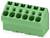 Zöld moduláris csatlakozósor, több csatlakozási ponttal, általában az ipari vagy kereskedelmi beállításokban használt elektromos vezetékek számára.