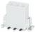 Fehér, téglalap alakú, három pólusú nyomtatott áramköri csatlakozó fém érintkezőkkel az elektromos csatlakoztatáshoz.