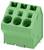 Zöld, három eres terminálblokk, szögletes kialakítással elektromos csatlakozásokhoz.