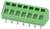 Zöld PCB csatlakozó nyolc tüskével, biztonságos elektromos csatlakozások kialakítására tervezett. Kompakt méretű, a tetején csatlakozófoglalatok sora található.