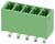 Egy zöld, téglalap alakú elektronikus csatlakozó öt résszel és fém tüskékkel az alján, amelyet áramköri kártyákon lévő áramkörök összekapcsolására használnak.
