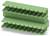 Zöld kettős szintű nyomtatott áramköri klemmasor, amely két egymásra rakott sorból és több csatlakozási pontból áll, elektronikus áramköri lapokon használatos.