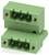 Zöld háromcsatolós terminálblokk-csatlakozó, amely elektronikus alkatrészek bekötésére tervezett, és kettős veremből, valamint csatlakozási nyílásokból áll.