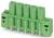 Egy zöld elektromos csatlakozódugó öt függőleges nyílással a tetején és öt fémes tűvel az alján, áramköri lapok csatlakoztatásához használható.