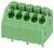 Zöld, hat kivezetésű csatlakozóblokk csavarkapcsolatokkal, amelyet az elektronikában gyakran használnak biztonságos vezetékekötéshez.