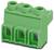 Zöld, három pozíciós csatlakozóblokk függőleges hengeres csapokkal az áramköri csatlakozásokhoz, amelyet gyakran használnak elektronikus vagy elektromos szerelvényekben.
