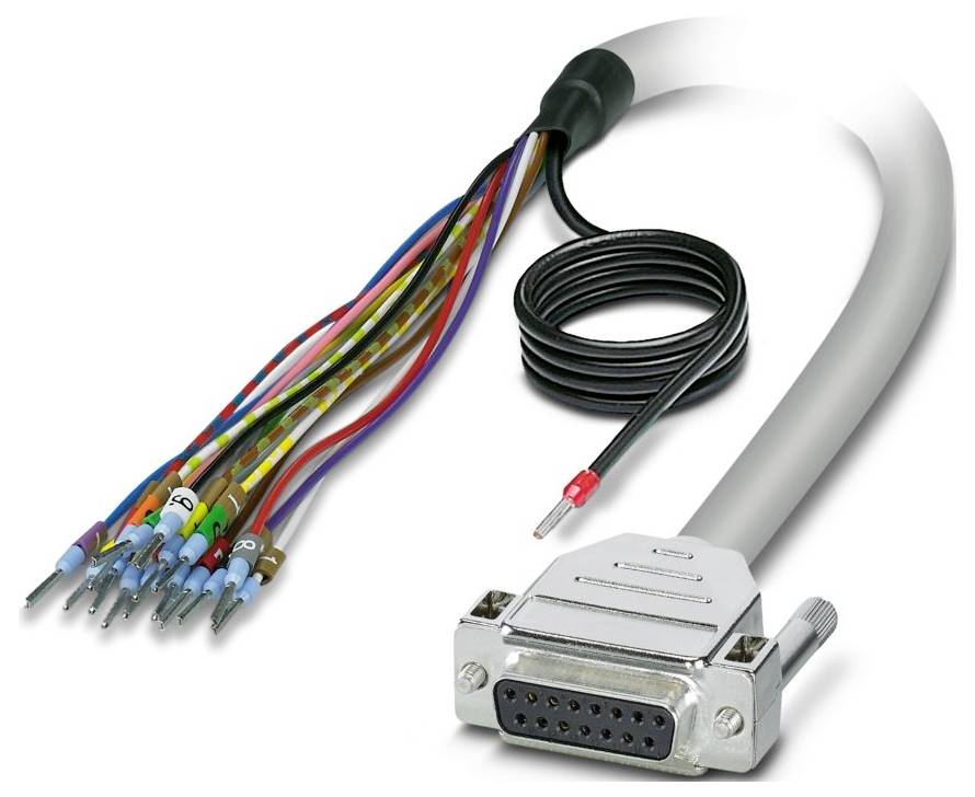 Egy fém csatlakozóval és több színes dróttal rendelkező kábel, amely a csatlakozótól nyúlik ki, valószínűleg elektromos csatlakozásokhoz vagy orvosi eszközökhöz használható.