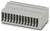 Szürke, több lyukú elektromos sínkapcsoló csatlakozó, több nyitott porttal a vezetékek csatlakoztatásához, elektronikai vagy elektrotechnikai alkalmazásokban használt.